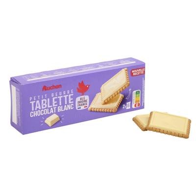 Auchan Petits beurre avec tablette de chocolat blanc, 12 biscuits - 150g