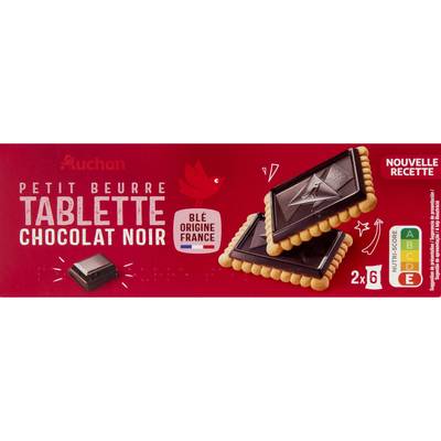 Auchan Petits beurre avec tablette de chocolat noir, 12 biscuits - 150g