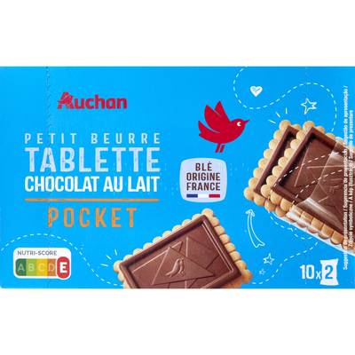 Auchan Pocket Biscuits petit beurre avec tablette chocolat au lait, 20 biscuits - 250g