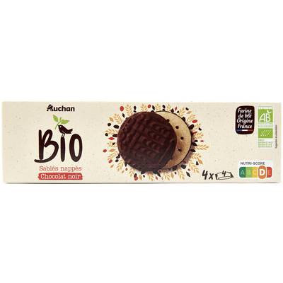 Auchan BIO Biscuits nappés de chocolat noir bio, 16 biscuits - 200g