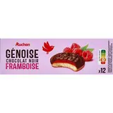 Auchan Génoises nappées de chocolat noir saveur framboise x12, 150g