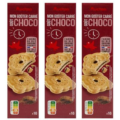 Auchan Biscuits fourrés saveur chocolat Mon Goûter, Lot de 3x16 biscuits - 300g