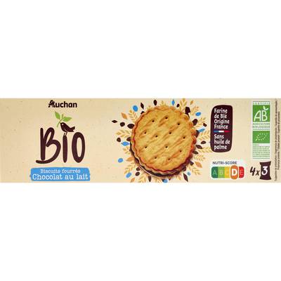 Auchan BIO Biscuits fourrés au chocolat au lait bio, 3 étuis - 185g