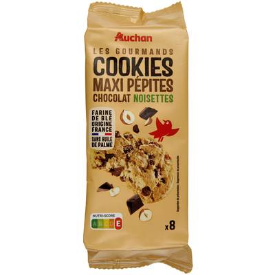 Auchan Les Gourmands Cookies maxi pépites chocolat noisettes, 184g
