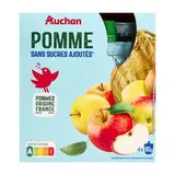 Auchan Gourdes purée de pomme sans sucres ajoutés, 4 gourdes de 90g