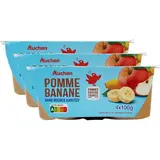 Auchan Coupelles purée de pomme banane sans sucres ajoutés, Lot de 3 - 4x100g