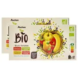 Auchan BIO Gourdes purée de fruits multivariétés sans sucres ajoutés bio, Lot de 2x12 gourdes de 90g
