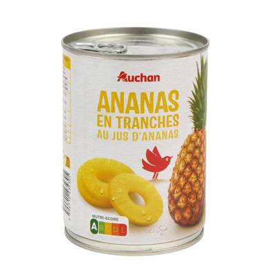 Auchan Ananas en tranches au jus, 340g