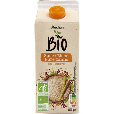 Auchan BIO Sucre blond pure canne en poudre bio, 500g