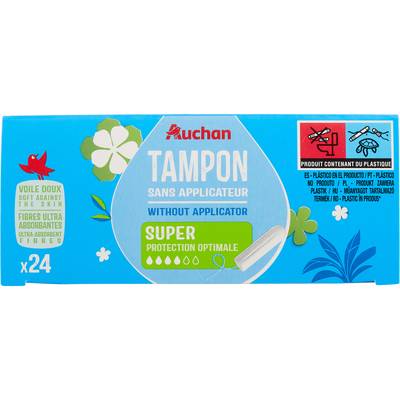 Auchan Tampons sans applicateur super, 24 tampons