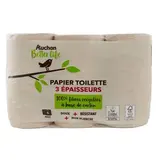 Auchan Better Life Papier toilette non blanchi 3 épaisseurs, 6 rouleaux papiers toilettes