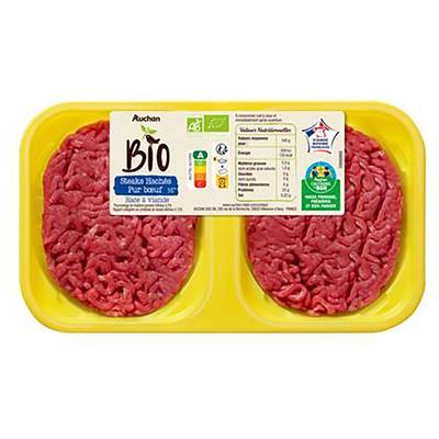 Auchan BIO Steaks Hachés Pur Boeuf 5%mg Bio, 2x125g