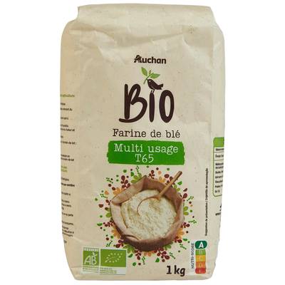 Auchan BIO Farine de blé multi usage T65 Bio, 1kg