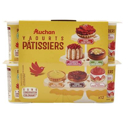 Auchan Yaourt pâtissier aux fruits panachés avec morceaux de biscuits, 12x125g