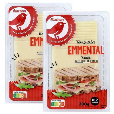 Auchan Emmental en tranche, Lot de 2x200g