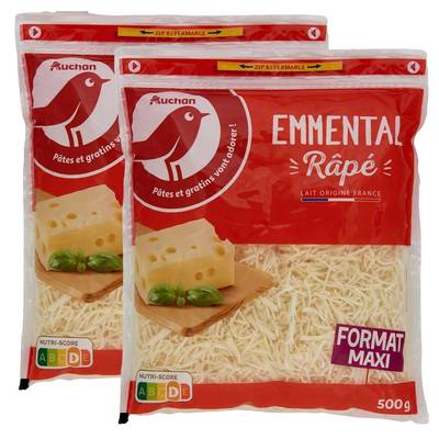 Auchan Emmental râpé français, Lot de 2x500g