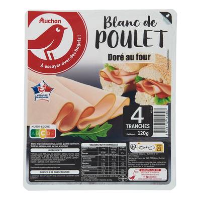 Auchan Blanc de Poulet Doré au Four, 4 tranches - 120g