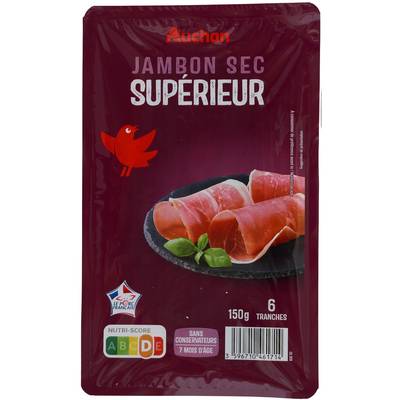 Auchan Jambon Sec Supérieur Sans Conservateurs 7 Mois d'âge, 6 tranches - 150g