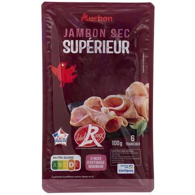Auchan Gourmet Jambon Sec Label Rouge 9 Mois d'Affinage, 6 tranches - 100g