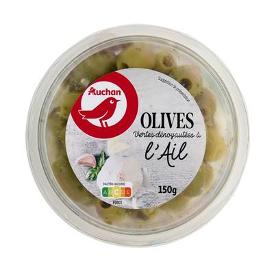 Auchan Olives Vertes à l'ail Dénoyautées, 150g
