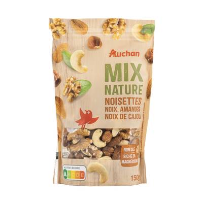 Auchan Mix Nature Noisette, Noix, Amandes et Noix de Cajou, 150g