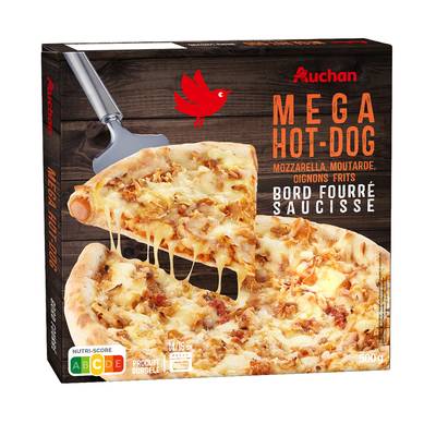 Auchan Pizza méga hot dog bord fourré saucisse, 500g