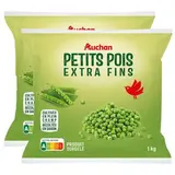 Auchan Petits pois extra fins, Lot de 2x1kg