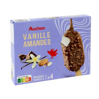 Auchan Bâtonnets glacés vanille amandes, 4 bâtonnets - 348g
