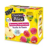 Charles et Alice Gourdes purée pomme framboises touche de cassis, 4 gourdes de 90g
