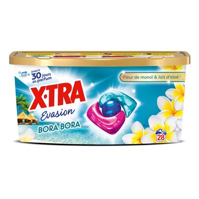 X Tra Lessive Capsules Fleur de Monoï & Lait d'Aloé Evasion Bora Bora, 28 capsules