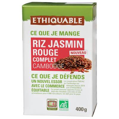 Ethiquable - Commerce Equitable Riz jasmin rouge complet Bio en vrac, 400g
