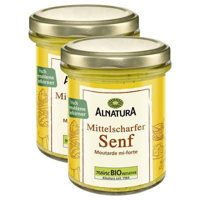 Alnatura Moutarde mi-forte bio en bocal, Lot de 2x185g