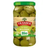 Tramier Olives vertes dénoyautées ail et persil Bio en bocal, 130g