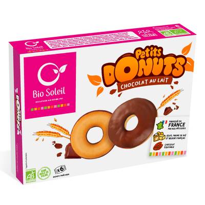 Bio Soleil Petit Donut nappés chocolat au lait bio, 6 biscuits - 150g