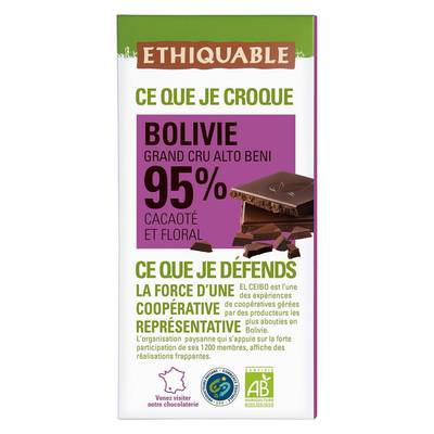 Ethiquable - Commerce Equitable Chocolat noir 95% Cacao Bio, 100g