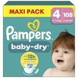 Pampers Babydry Couches Bebe Taille 4 9-14kg, 108 couches