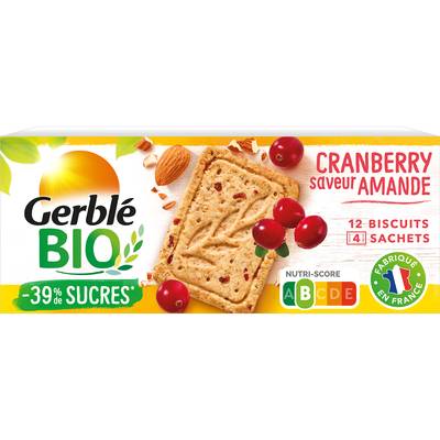 Gerblé Bio 12 Sablés Amande Cranberry Bio -39% de sucres en moins, 132g