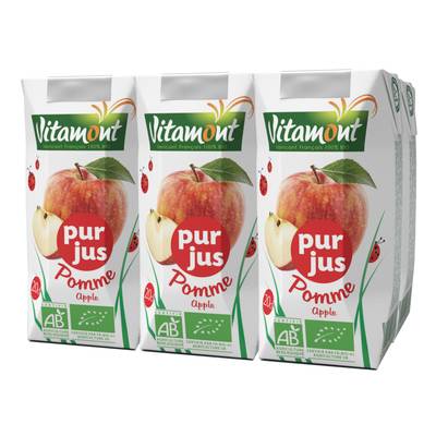 Vitamont Briquette Pur jus de pomme bio Origine France, Lot de 6x20cl
