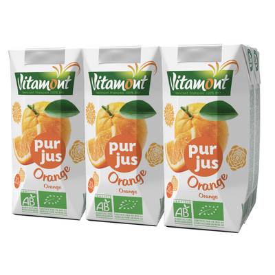 Vitamont Briquette Pur jus d'orange bio, Lot de 6x20cl