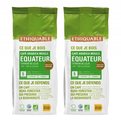 Ethiquable - Commerce Equitable Café moulu Arabica Bio d'Equateur, Lot de 2x250g