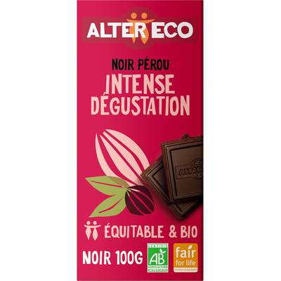 Alter Eco - Commerce Equitable Chocolat Noir Intense Dégustation 60% Cacao Bio du Pérou, 100g