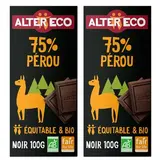 Alter Eco - Commerce Equitable Chocolat noir 75% Cacao Bio du Pérou, Lot de 2x100g