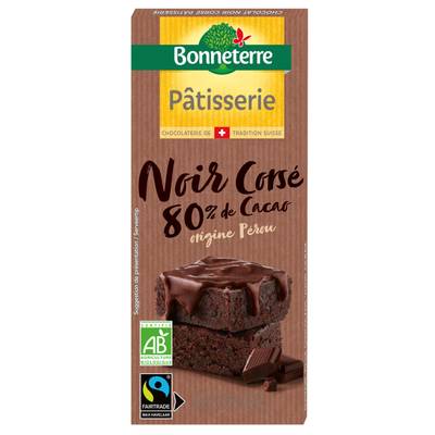 Bonneterre Chocolat noir corsé pâtisserie 80% cacao bio, 180g
