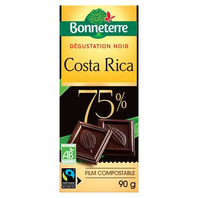 Bonneterre Chocolat noir Costa Rica 75% bio et équitable, 80g