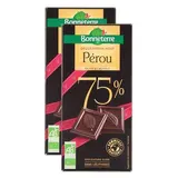 Bonneterre Chocolat noir bio Pérou 75% de cacao, Lot de 2x80g