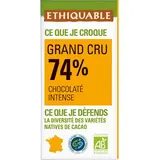 Ethiquable - Commerce Equitable Chocolat noir intense 74% cacao Bio Grand Cru, 100g