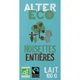 Alter Eco - Commerce Equitable Chocolat Lait et Noisettes entières 36% Cacao Bio d'Équateur ou Pérou, 100g