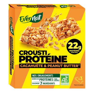 Evernat Barre Crousti Protéines Cacahuète Peanut Butter bio, 3 barres