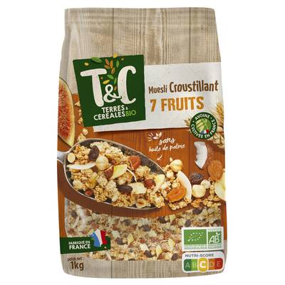 Terres et Céréales Bio Muesli Croustillant 7 Fruits Bio, 1kg
