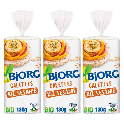 Bjorg Galettes de riz complet au sésame bio, Lot de 3x130g